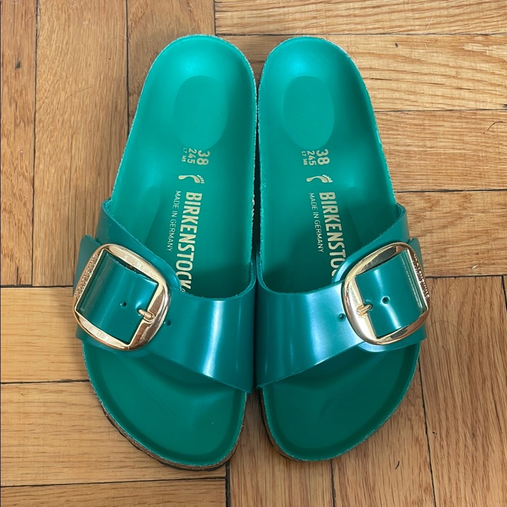 Birkenstock Madrid Green Sandals with Gold Buckle - LIKE NEW